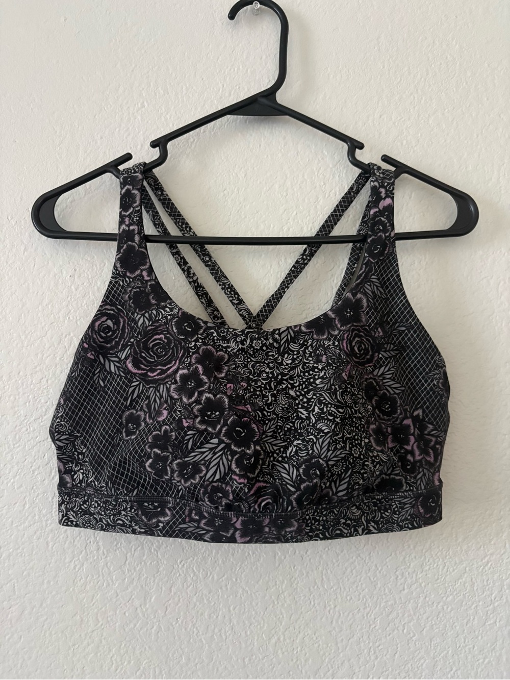 lululemon athletica Black Sports Bra with Lavender Floral Print